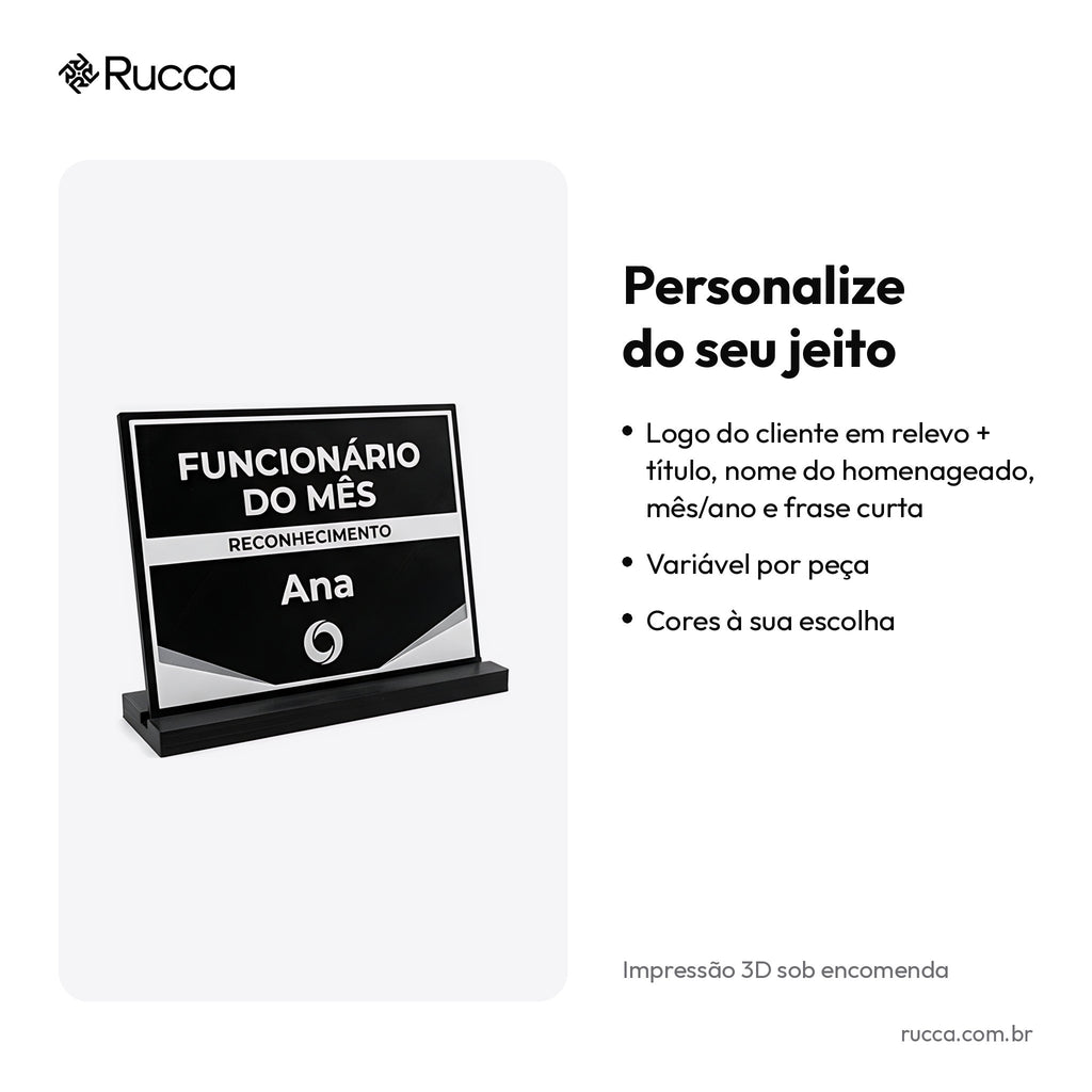 Placa de Reconhecimento Funcionário do Mês com Logo — Rucca 3D