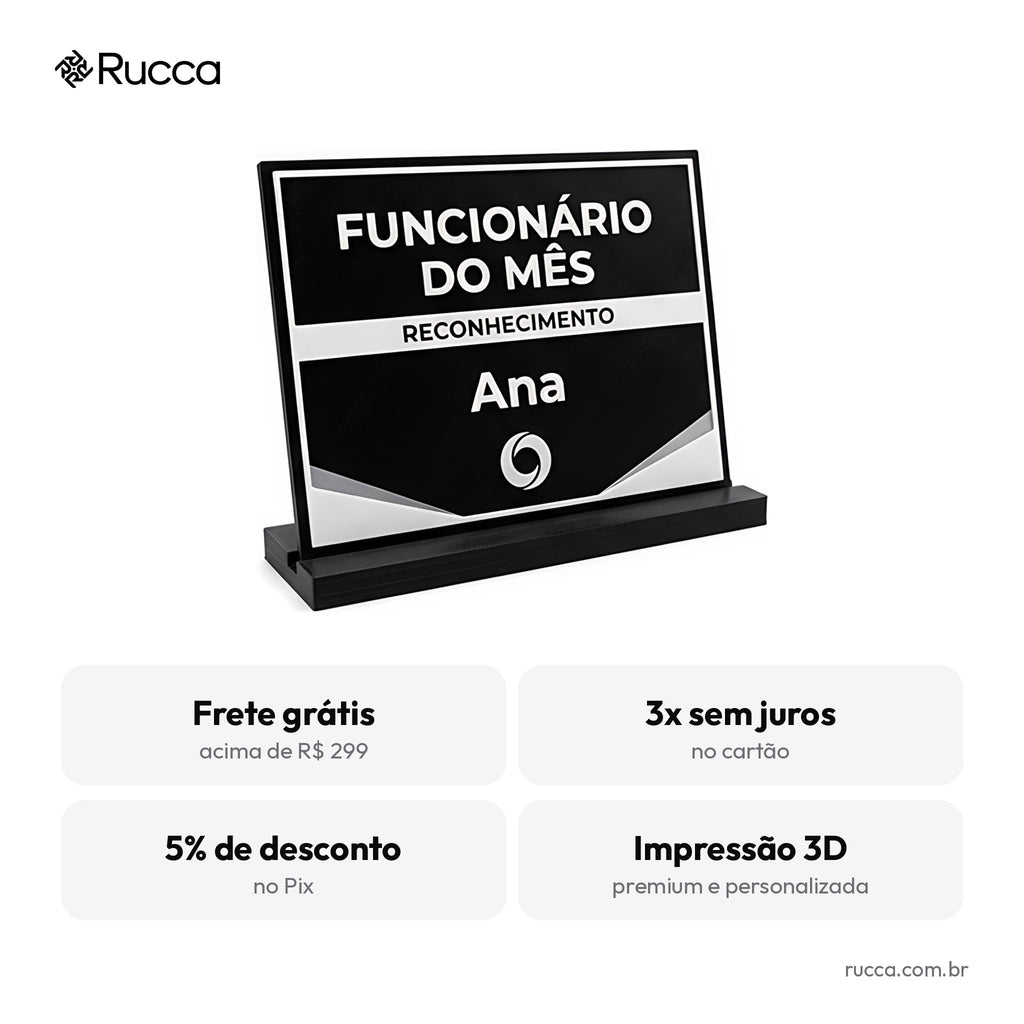 Placa de Reconhecimento Funcionário do Mês com Logo — Rucca 3D