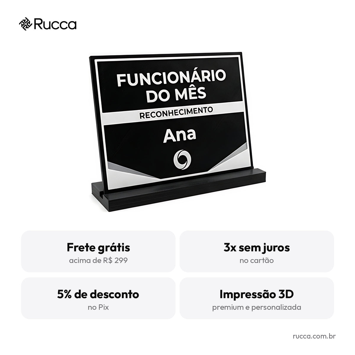 Placa de Reconhecimento Funcionário do Mês com Logo — Rucca 3D