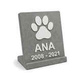 Placa memorial de jardim ou estante com patinha, nome e datas
