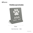Placa memorial de jardim ou estante com patinha, nome e datas — Rucca 3D