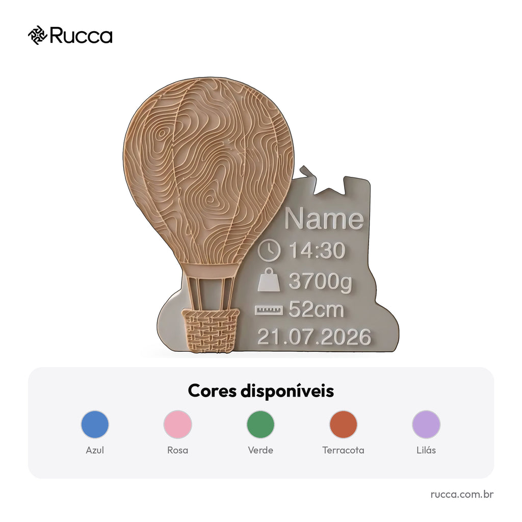 Plaquinha de Nascimento Balão de Ar Quente — Rucca 3D