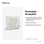 Plaquinha de nascimento com dados (nome, data, hora, peso e altura) — Rucca 3D