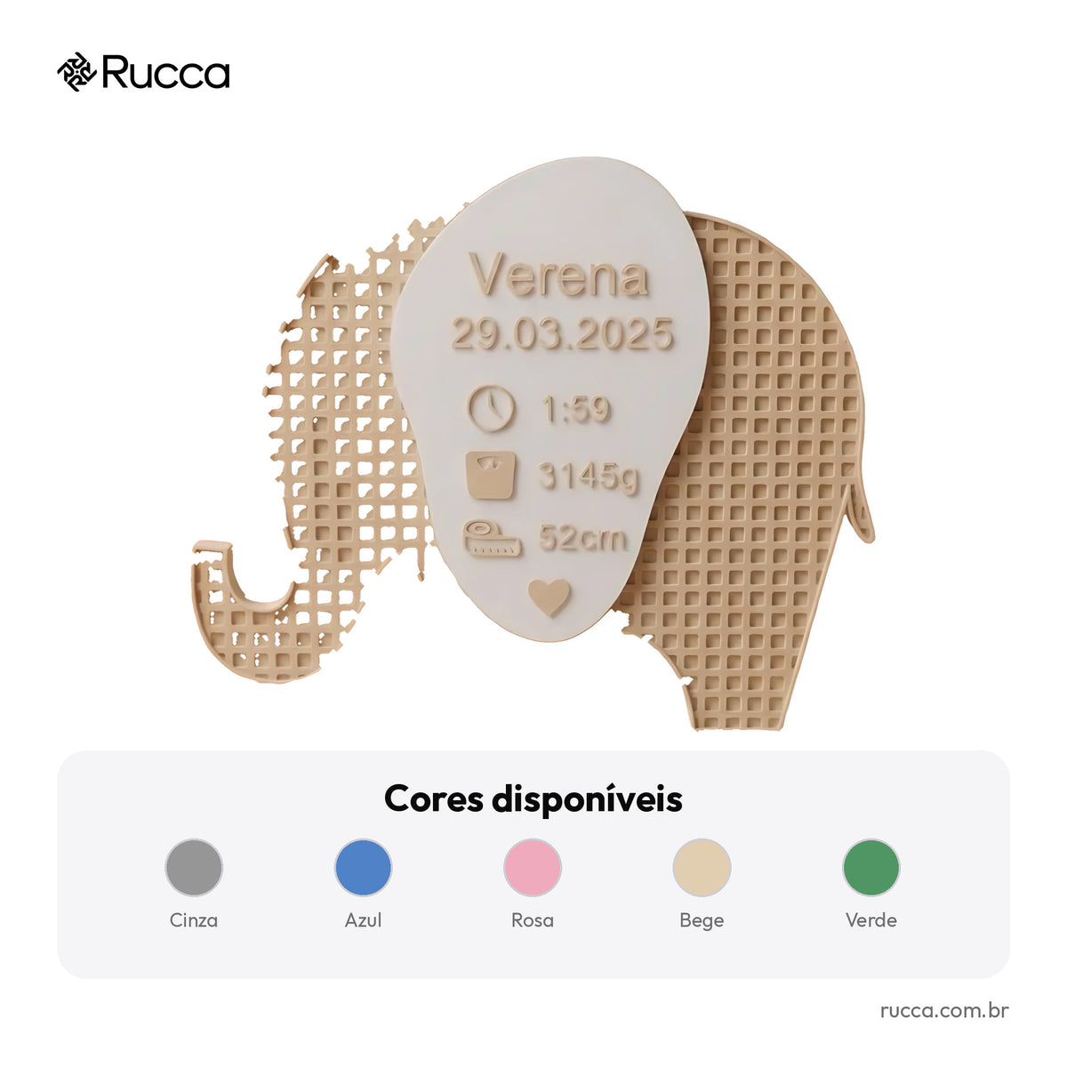 Plaquinha de Nascimento Elefantinho — Rucca 3D