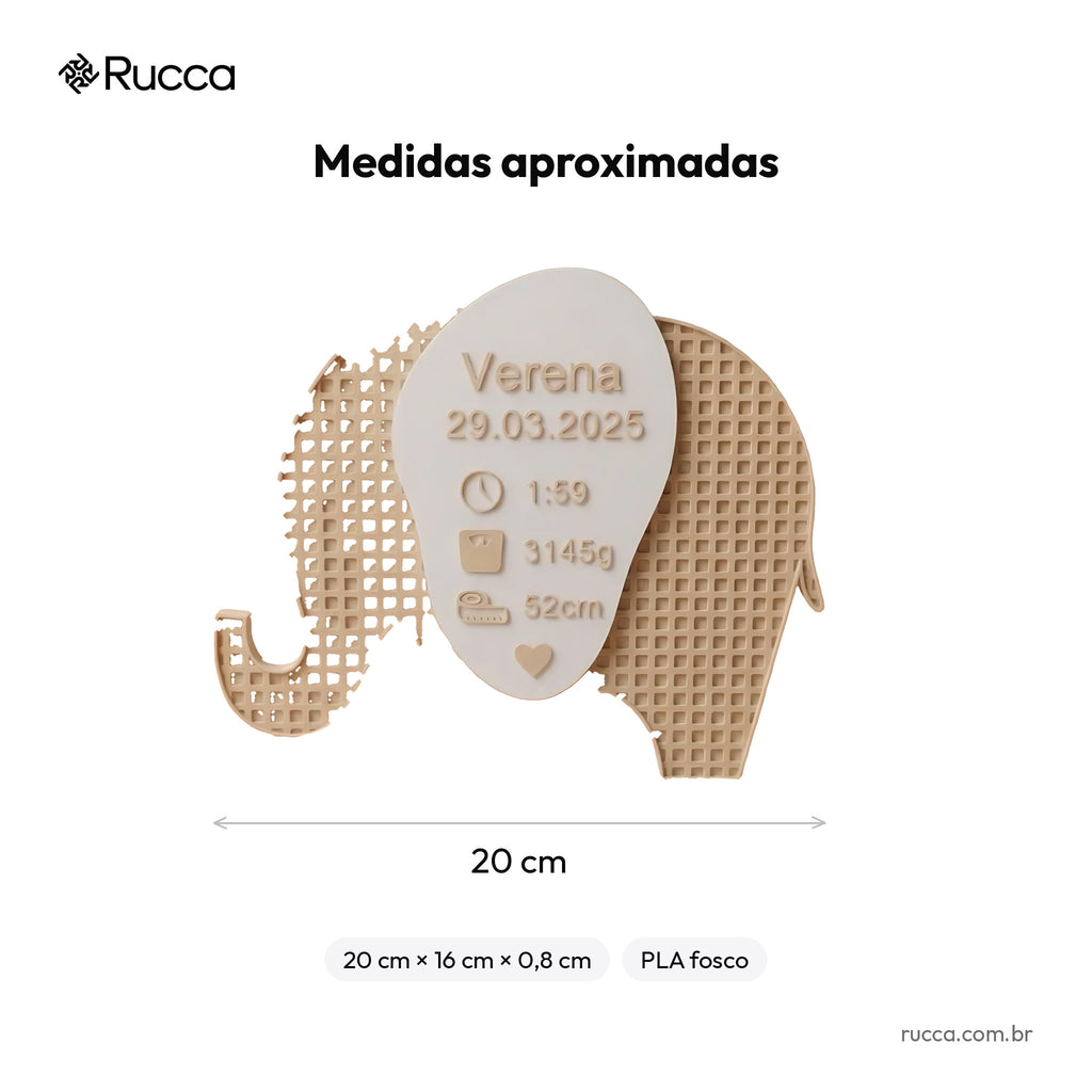 Plaquinha de Nascimento Elefantinho — Rucca 3D