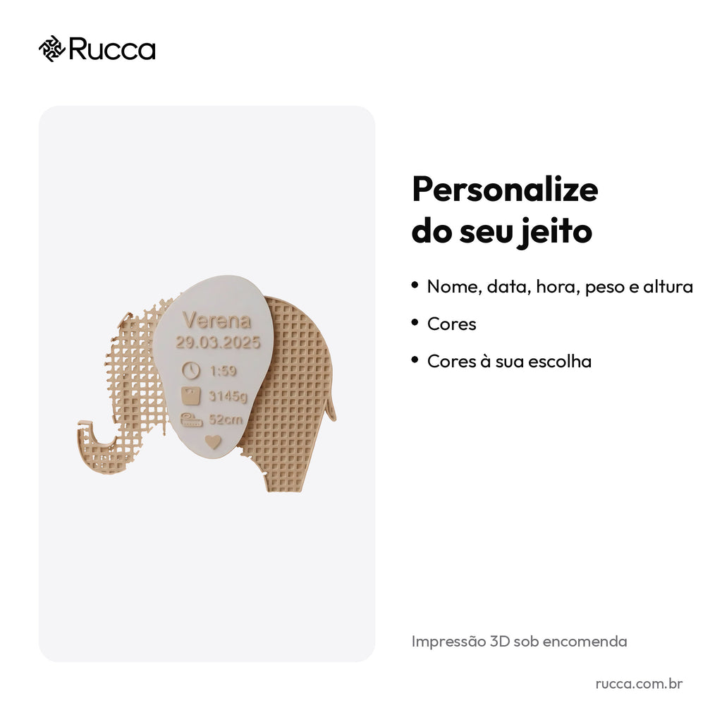 Plaquinha de Nascimento Elefantinho — Rucca 3D