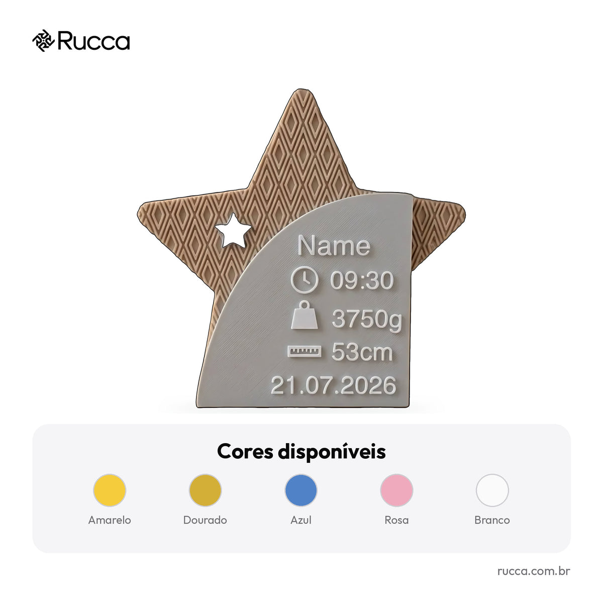 Plaquinha de Nascimento Estrela — Rucca 3D