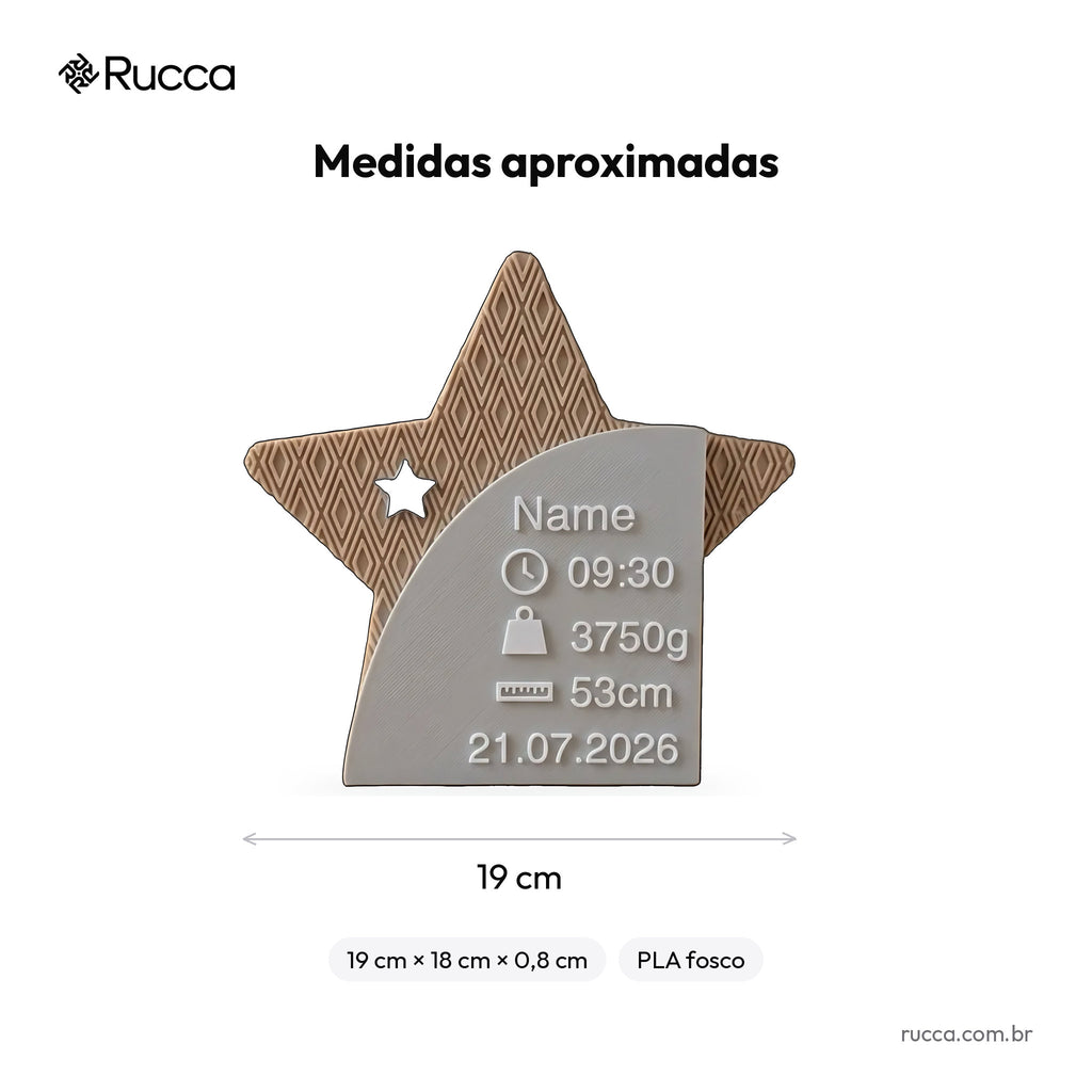 Plaquinha de Nascimento Estrela — Rucca 3D
