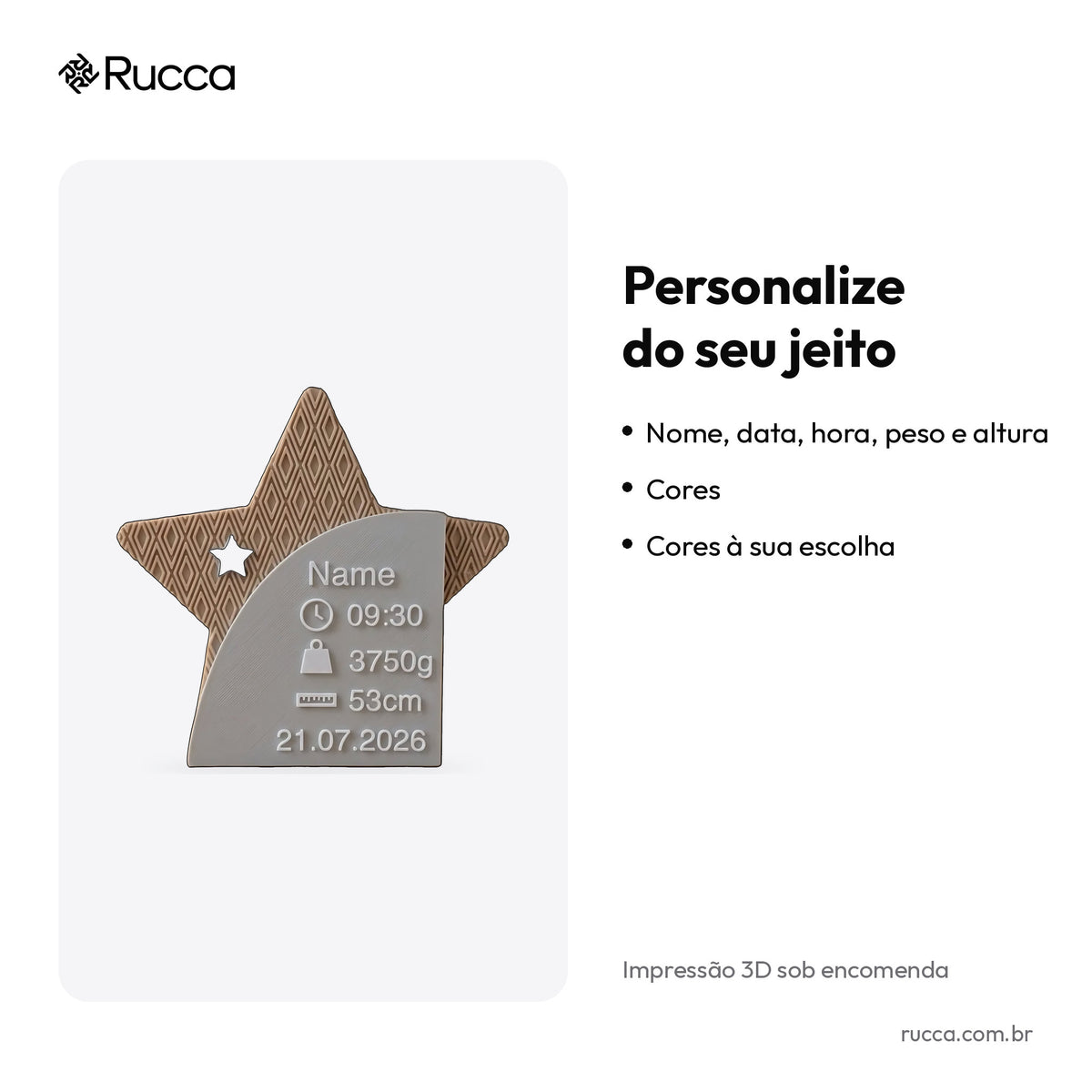 Plaquinha de Nascimento Estrela — Rucca 3D