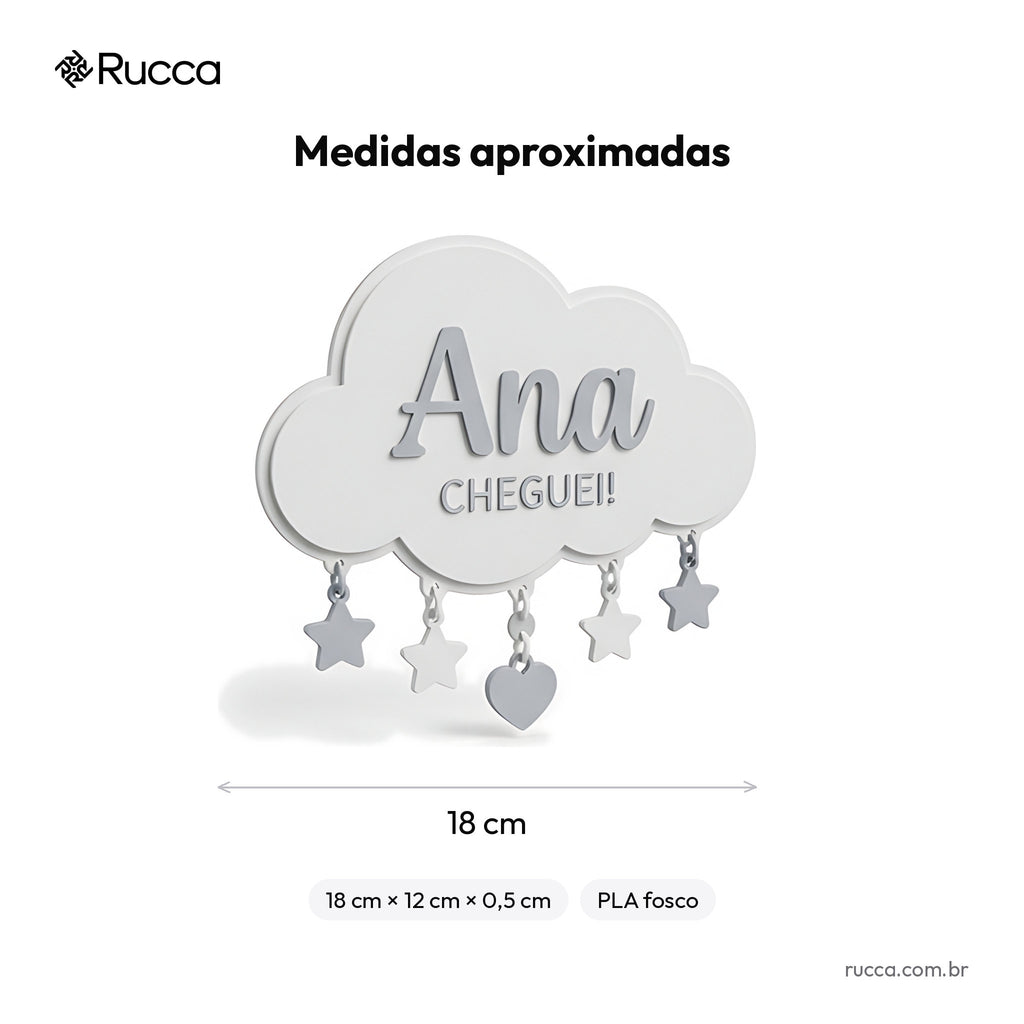 Plaquinha de nascimento Nuvem — Rucca 3D