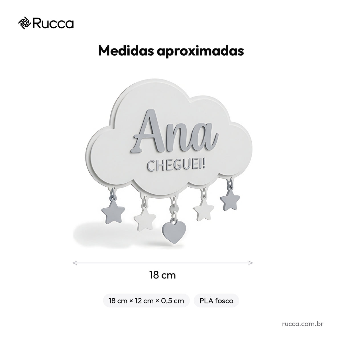 Plaquinha de nascimento Nuvem — Rucca 3D