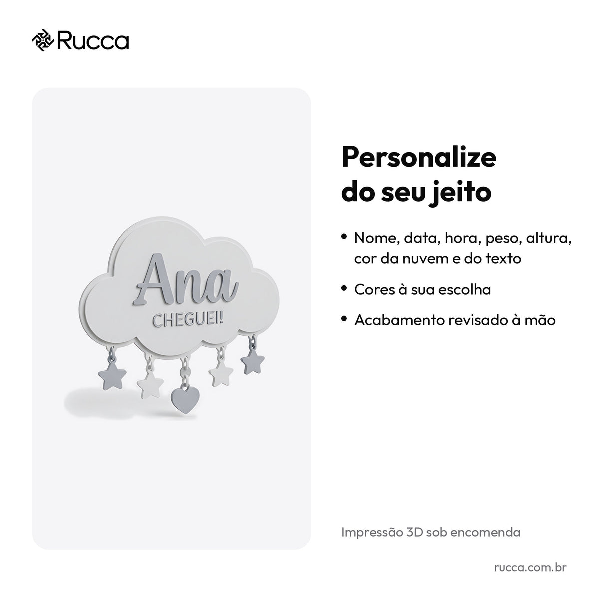Plaquinha de nascimento Nuvem — Rucca 3D