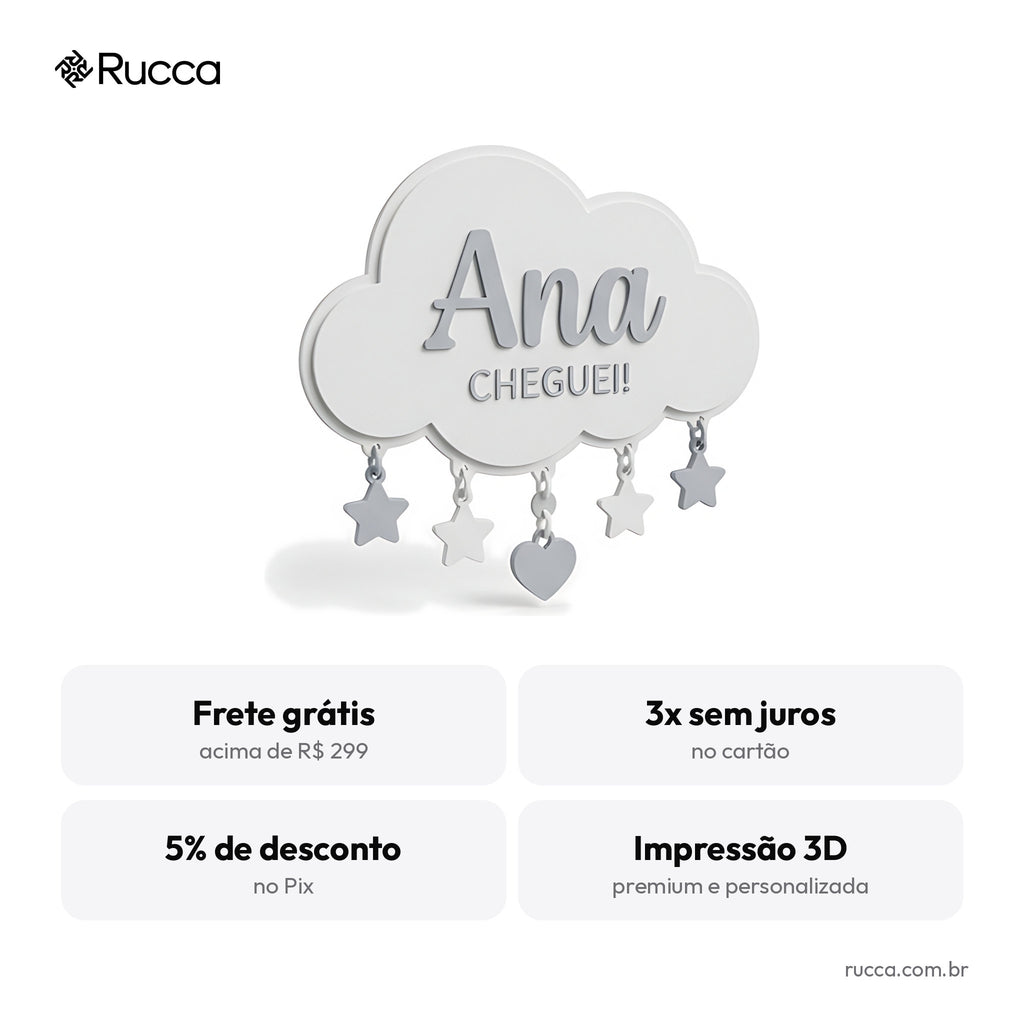 Plaquinha de nascimento Nuvem — Rucca 3D