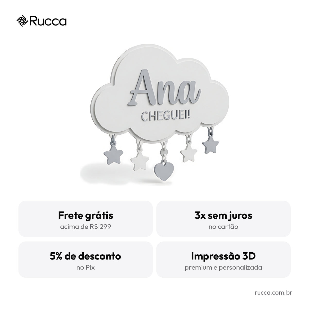 Plaquinha de nascimento Nuvem — Rucca 3D