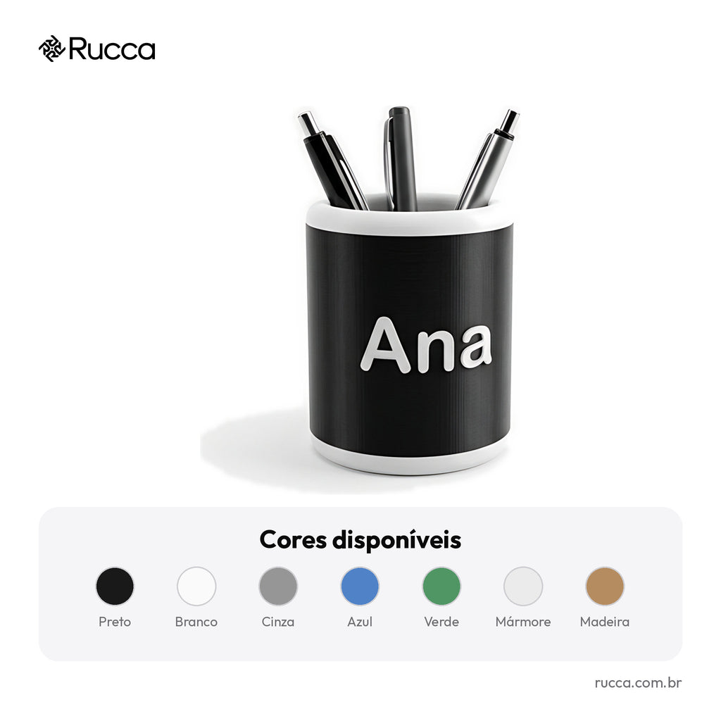 Porta-Canetas de Mesa com Logo — Rucca 3D