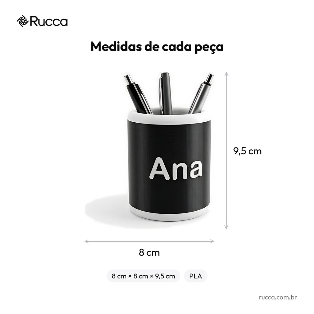 Porta-Canetas de Mesa com Logo — Rucca 3D