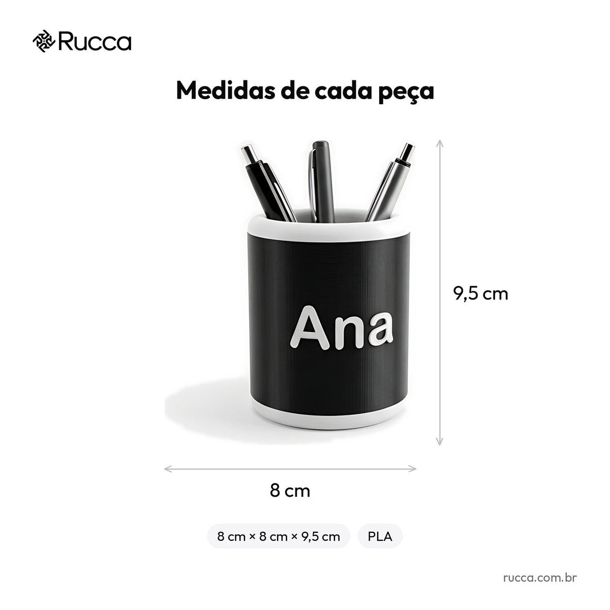 Porta-Canetas de Mesa com Logo — Rucca 3D
