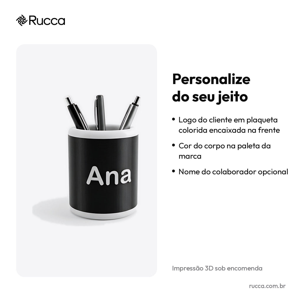 Porta-Canetas de Mesa com Logo — Rucca 3D