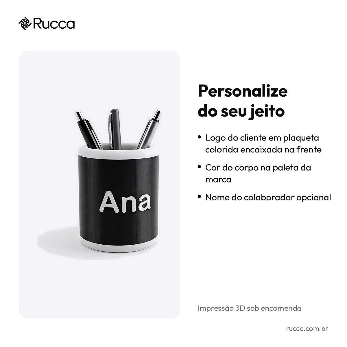 Porta-Canetas de Mesa com Logo — Rucca 3D