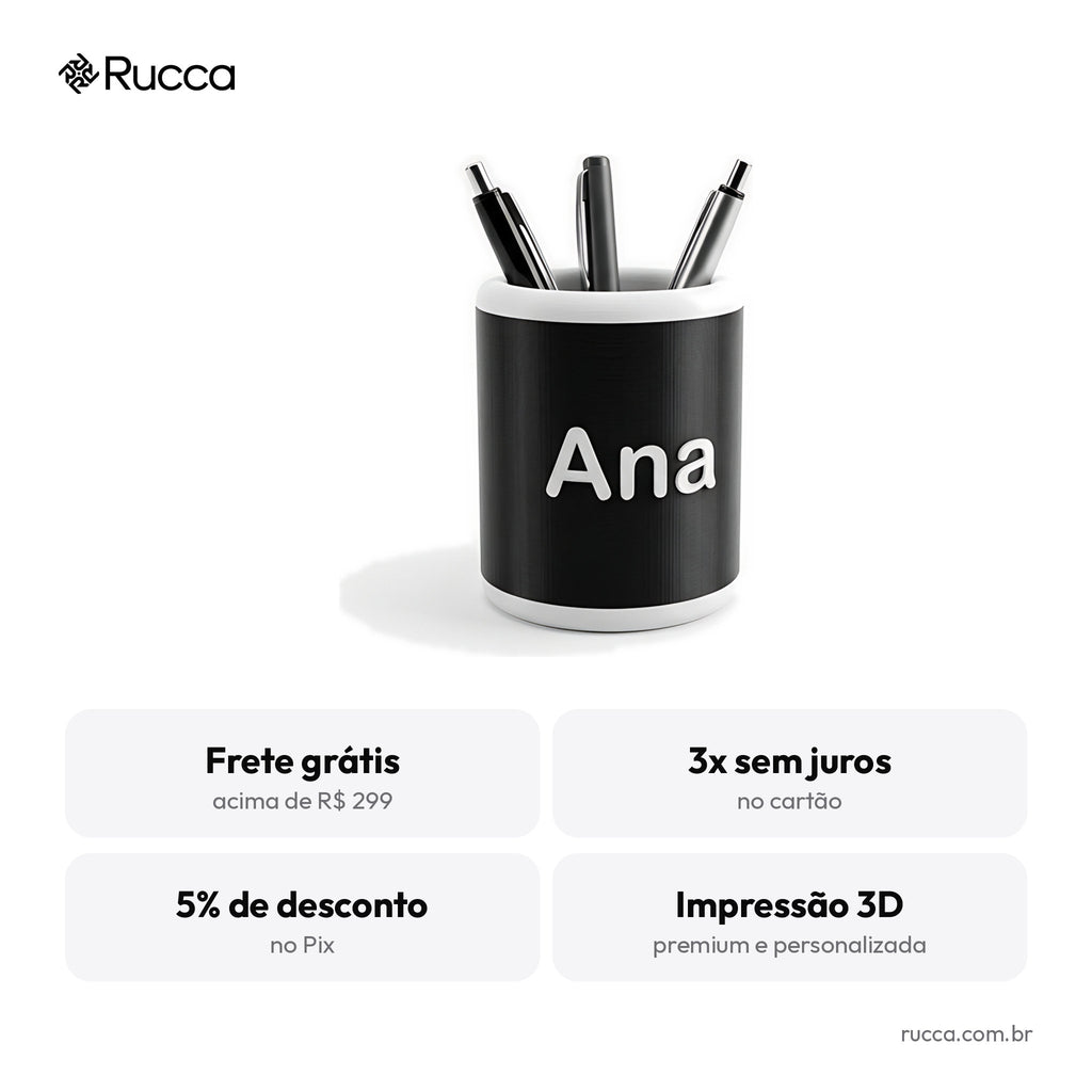 Porta-Canetas de Mesa com Logo — Rucca 3D