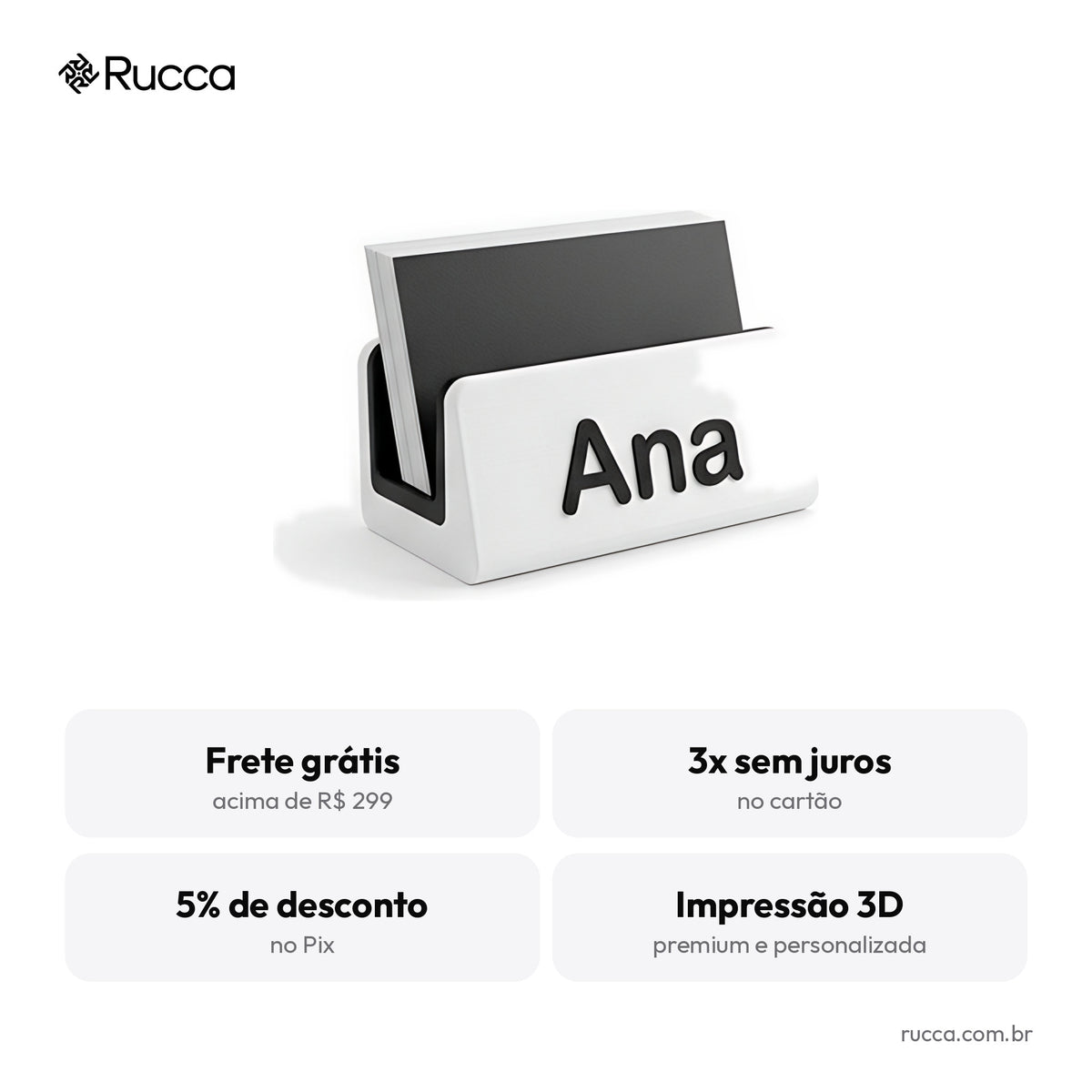 Porta-Cartões de Visita de Mesa com Logo — Rucca 3D