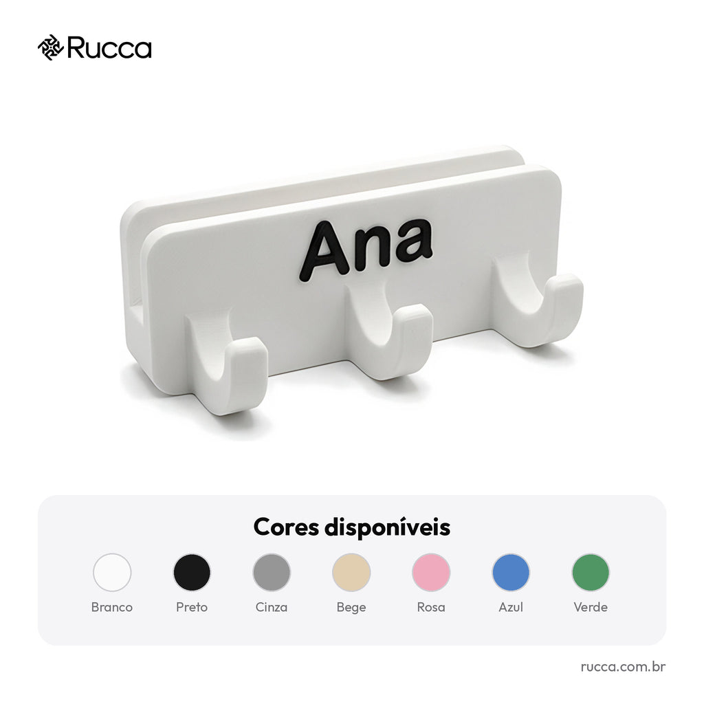 Porta-coleira e guia de parede com nome — Rucca 3D