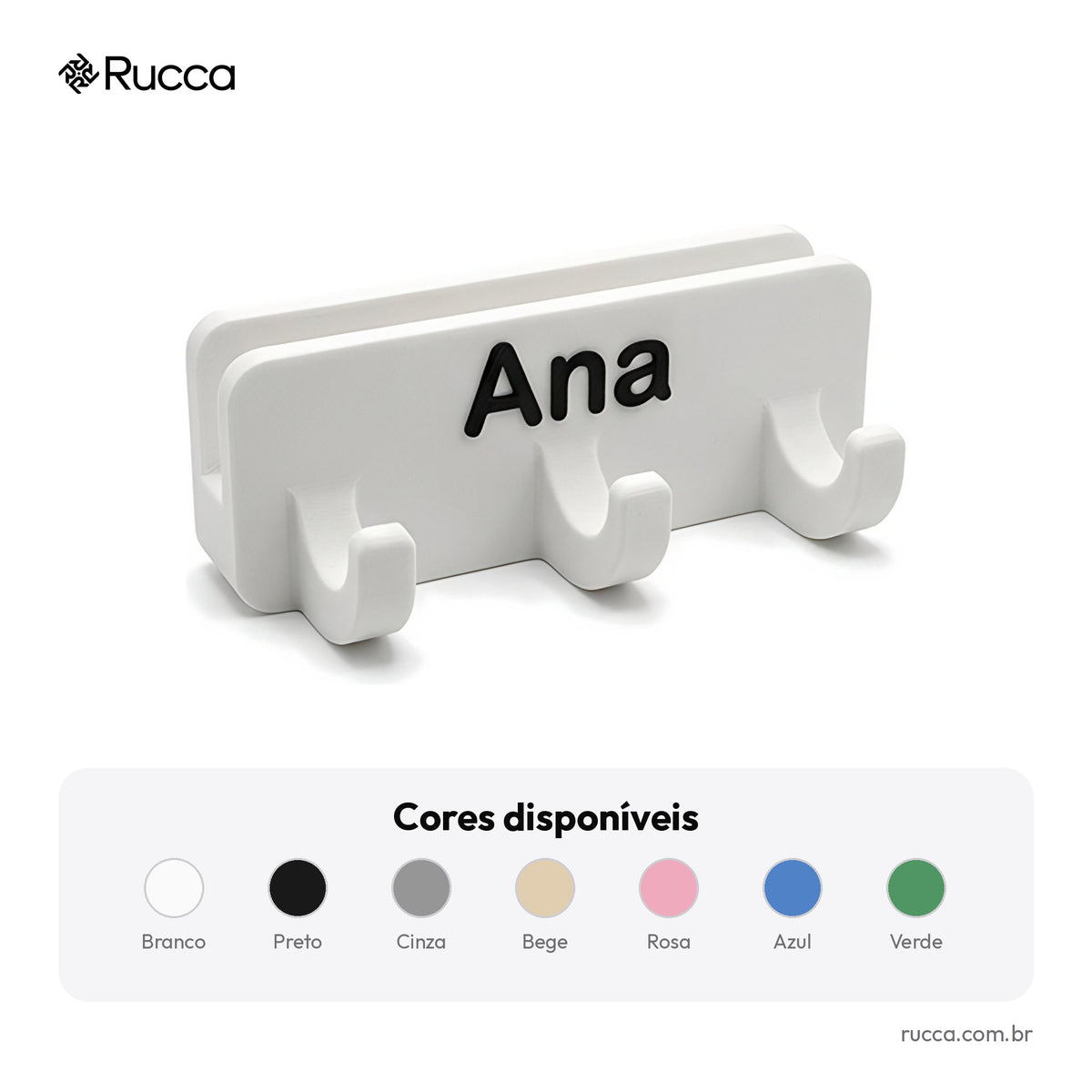 Porta-coleira e guia de parede com nome — Rucca 3D