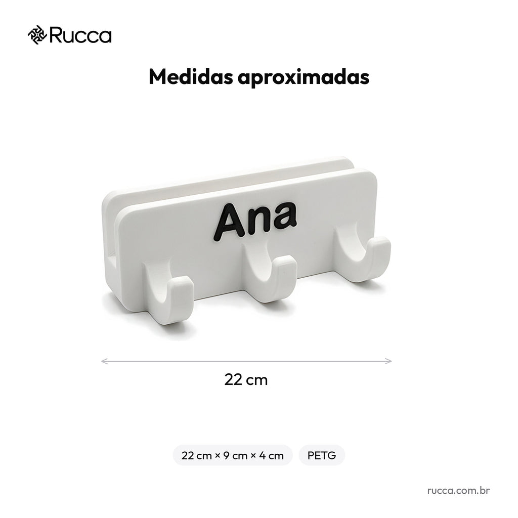 Porta-coleira e guia de parede com nome — Rucca 3D