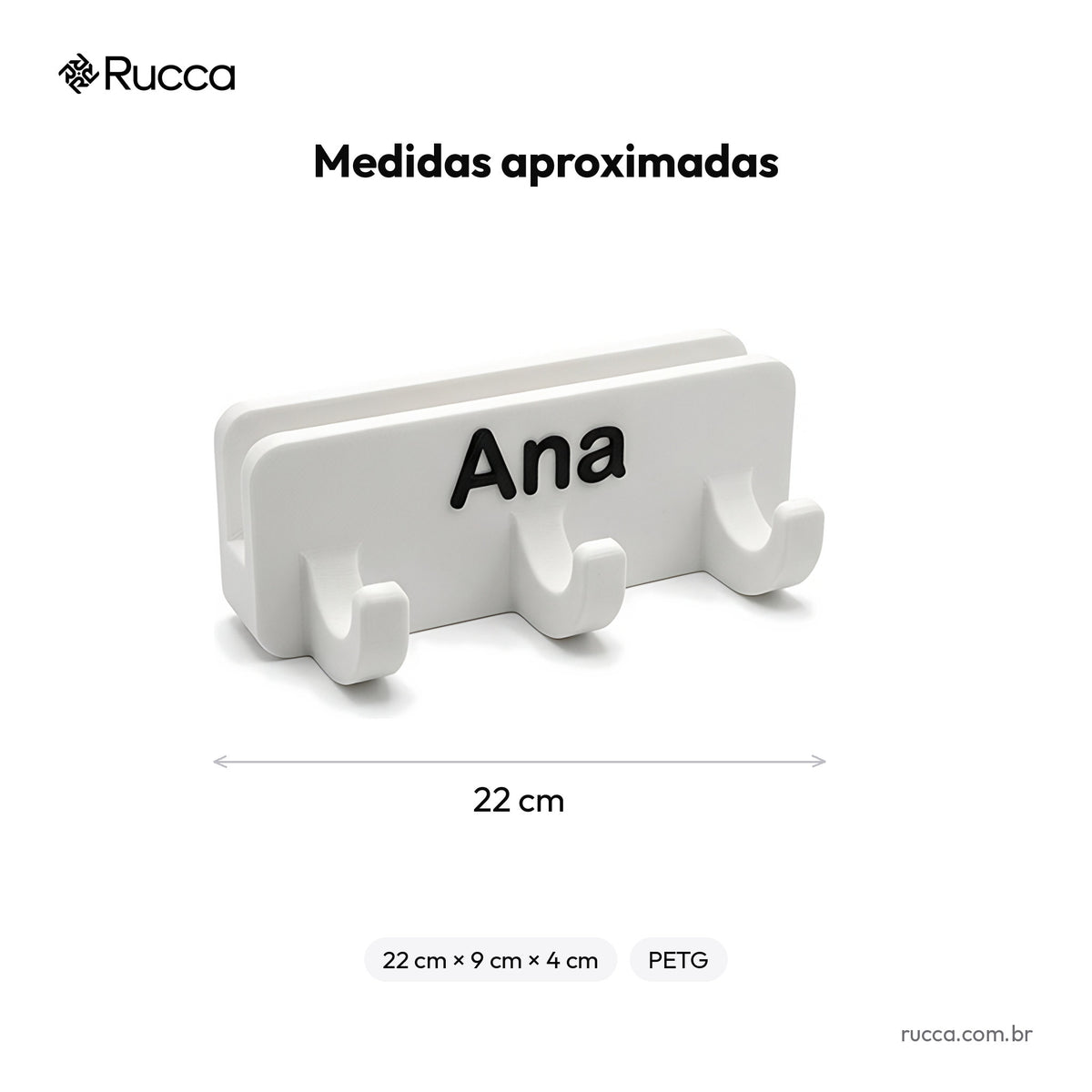 Porta-coleira e guia de parede com nome — Rucca 3D