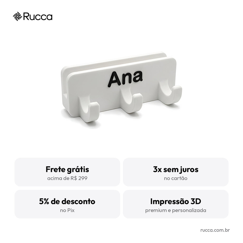 Porta-coleira e guia de parede com nome — Rucca 3D