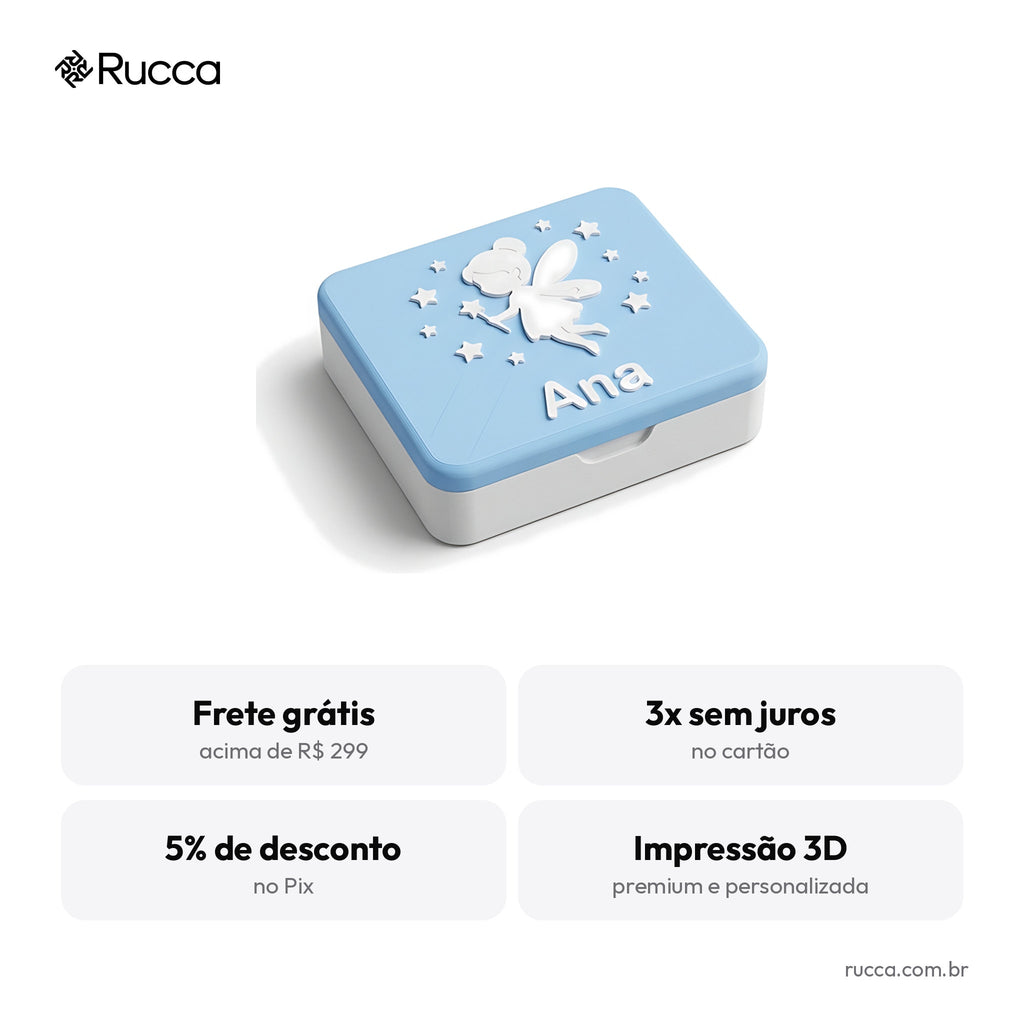 Porta dente de leite Fada do Dente com nome — Rucca 3D