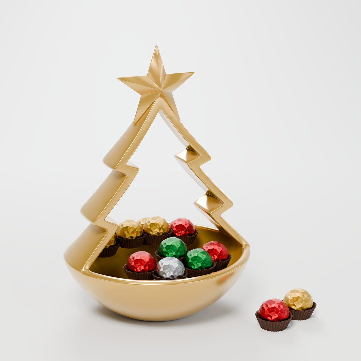 Porta-Doces Árvore de Natal com Estrela 20 cm, Dourado