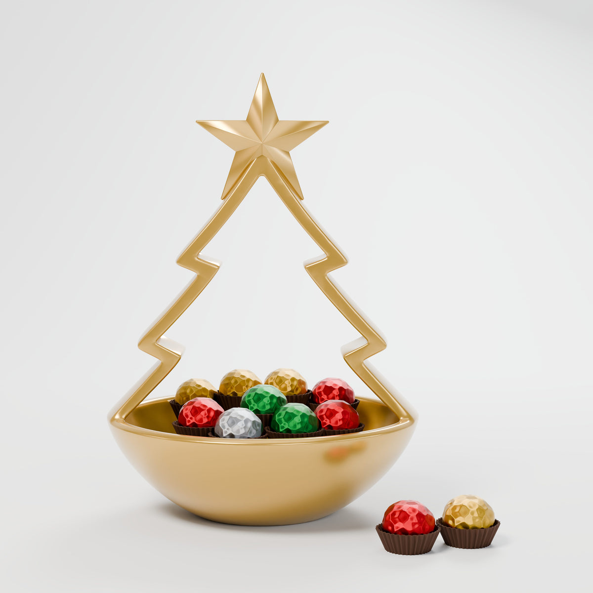 Porta-Doces Árvore de Natal com Estrela 20 cm, vista frontal