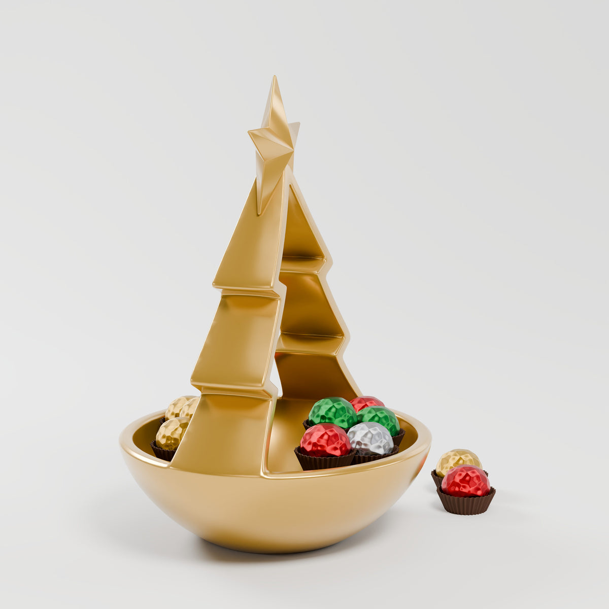 Porta-Doces Árvore de Natal com Estrela 20 cm, vista lateral