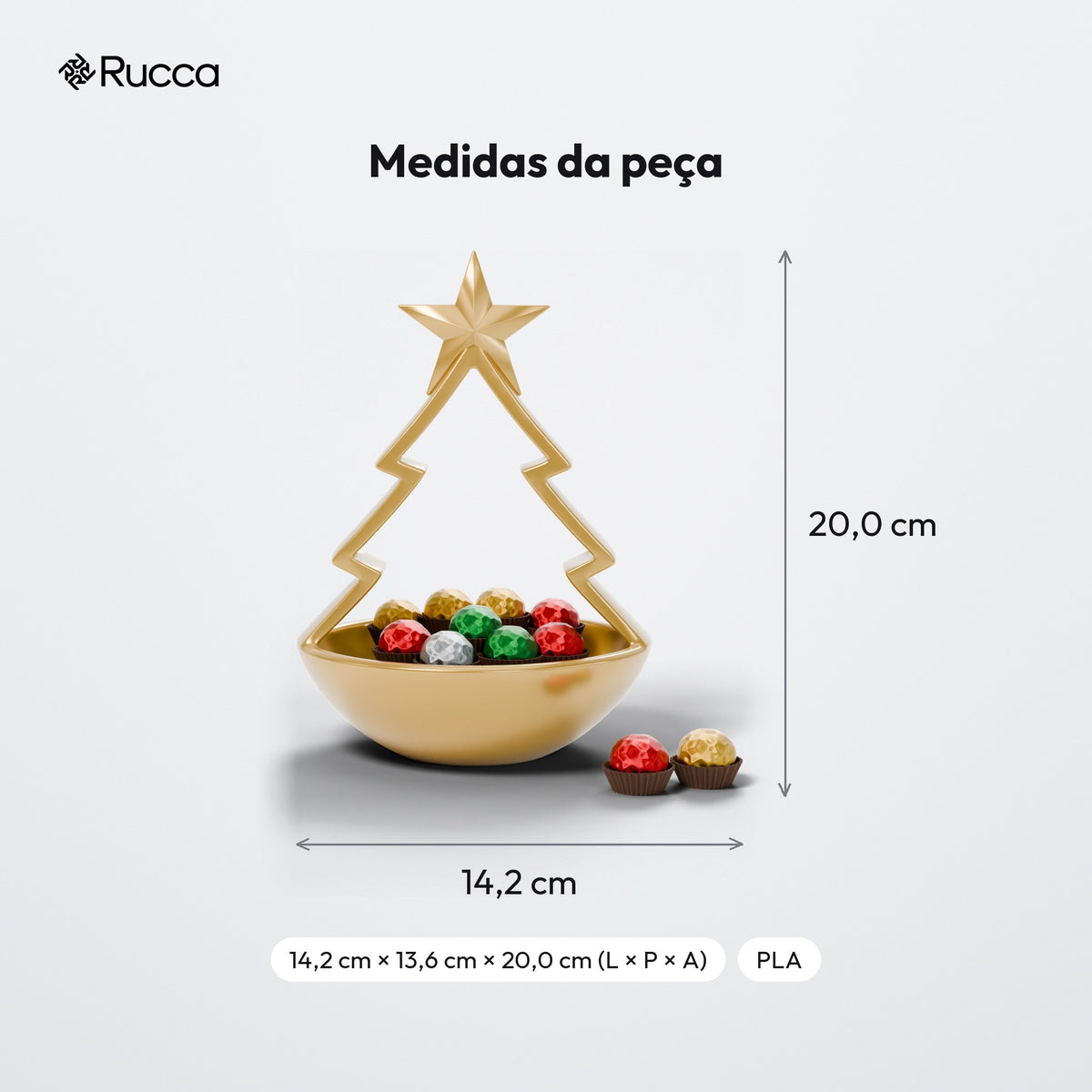 Porta-Doces Árvore de Natal com Estrela 20 cm: medidas
