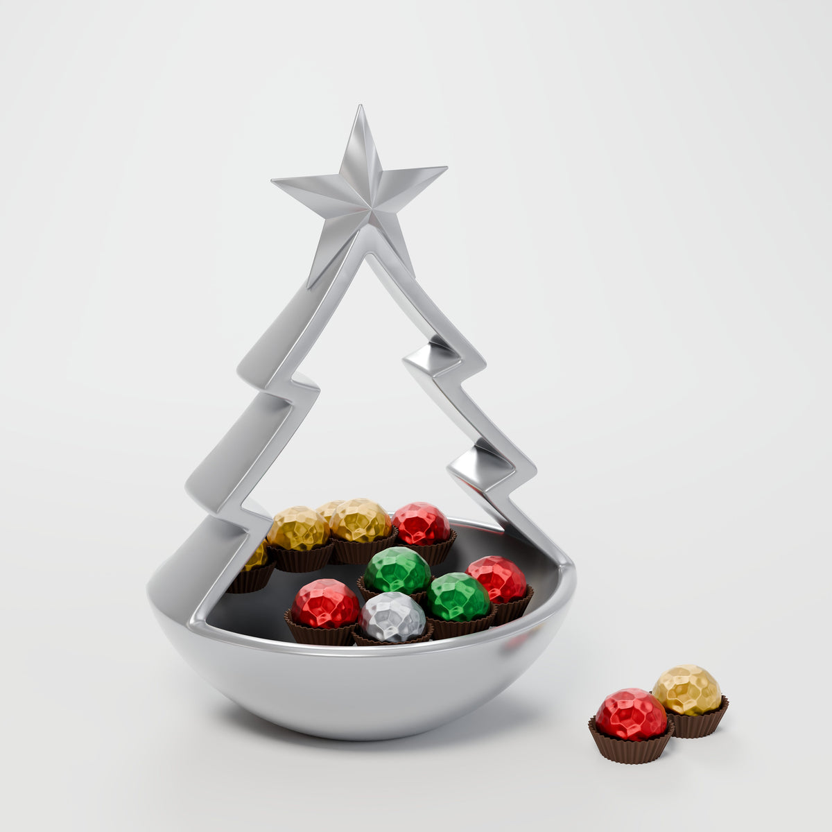 Porta-Doces Árvore de Natal com Estrela 20 cm, Prata