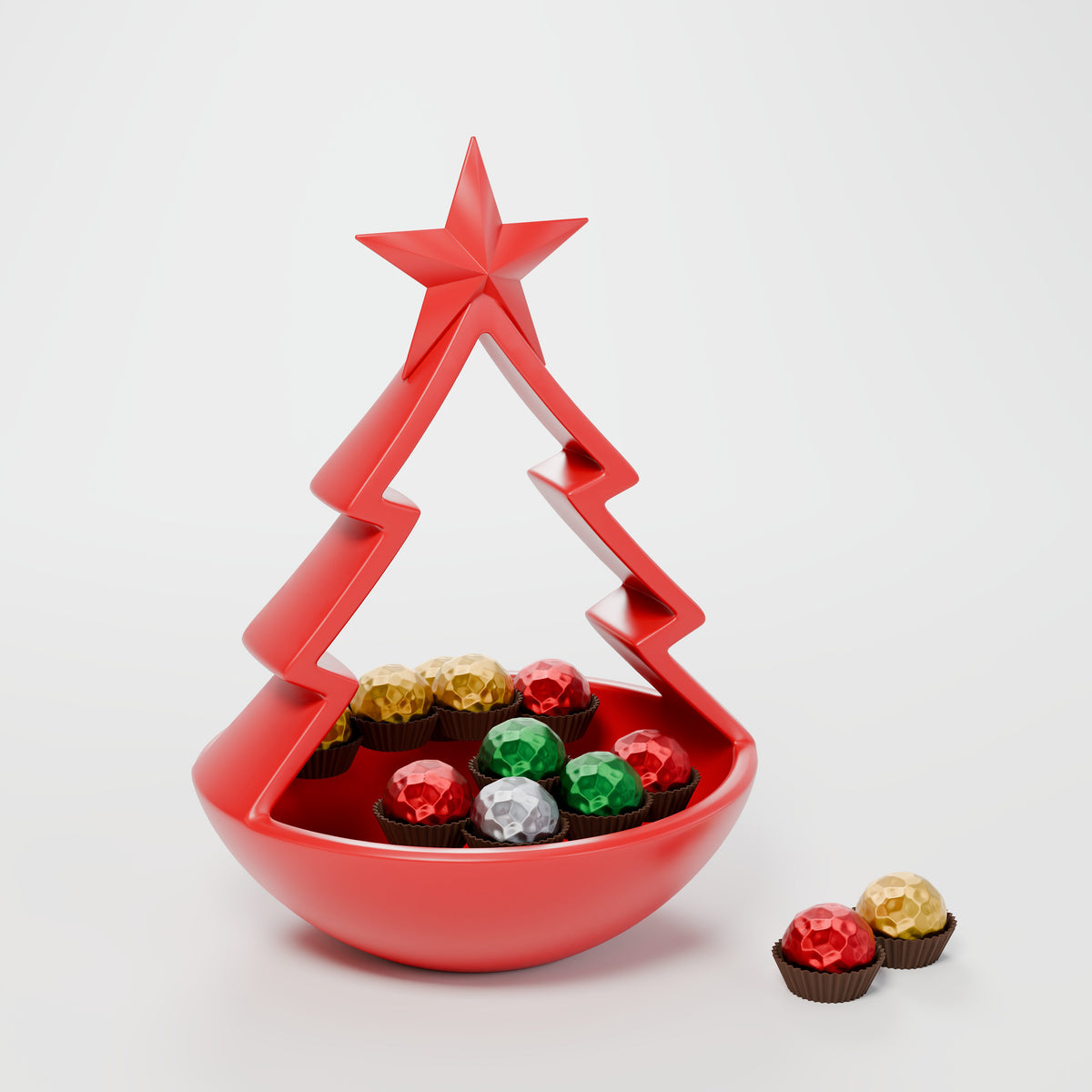 Porta-Doces Árvore de Natal com Estrela 20 cm, Vermelho Coração