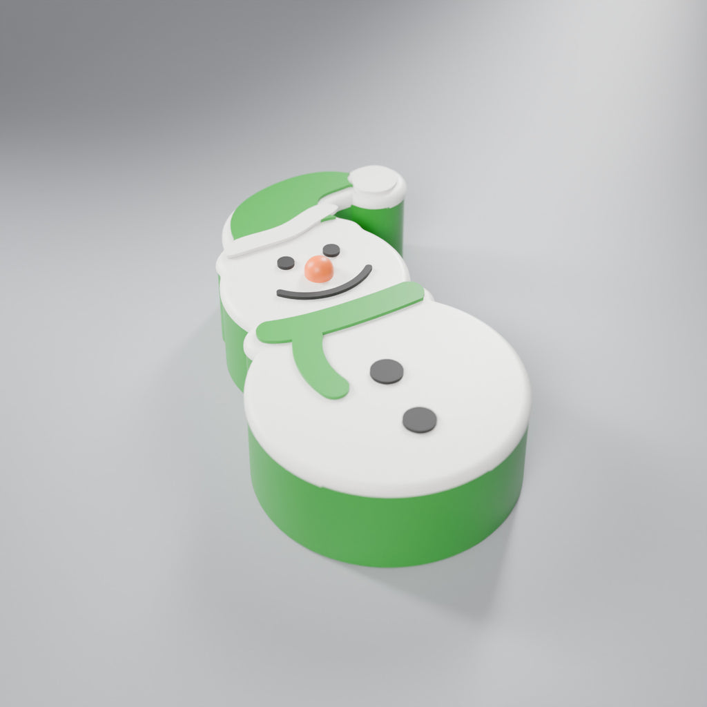 Porta-Doces Boneco de Neve com Tampa, Gorro, cachecol e caixa Verde Grama