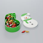 Porta-Doces Boneco de Neve com Tampa, Gorro, cachecol e caixa Verde Grama