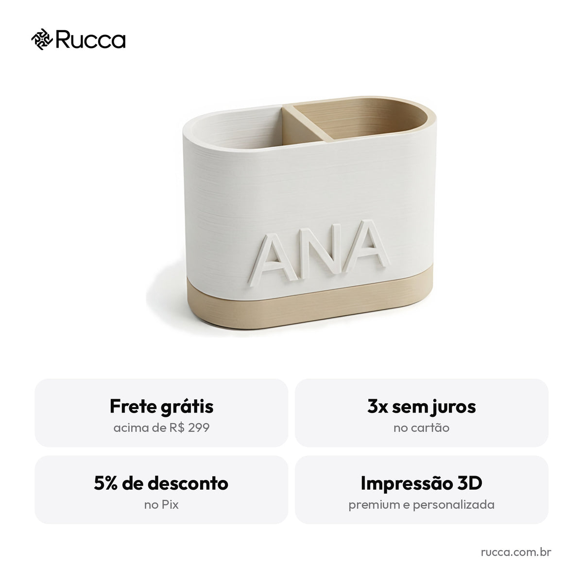 Porta-Escovas de Dente com Divisória — Rucca 3D