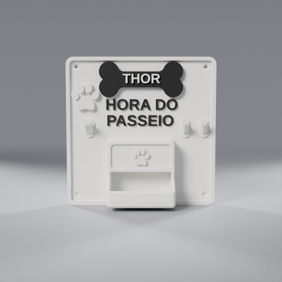 Porta-Guia e Coleira de Parede com Nome do Pet, vista frontal