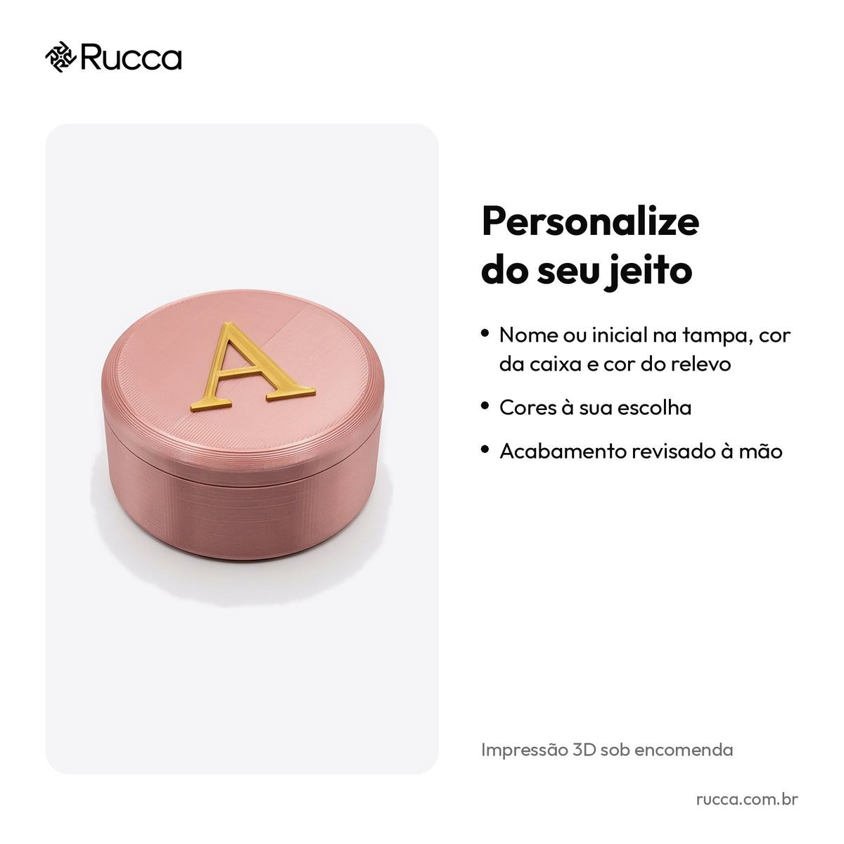 Porta-Joias Personalizado com Nome ou Inicial — Rucca 3D