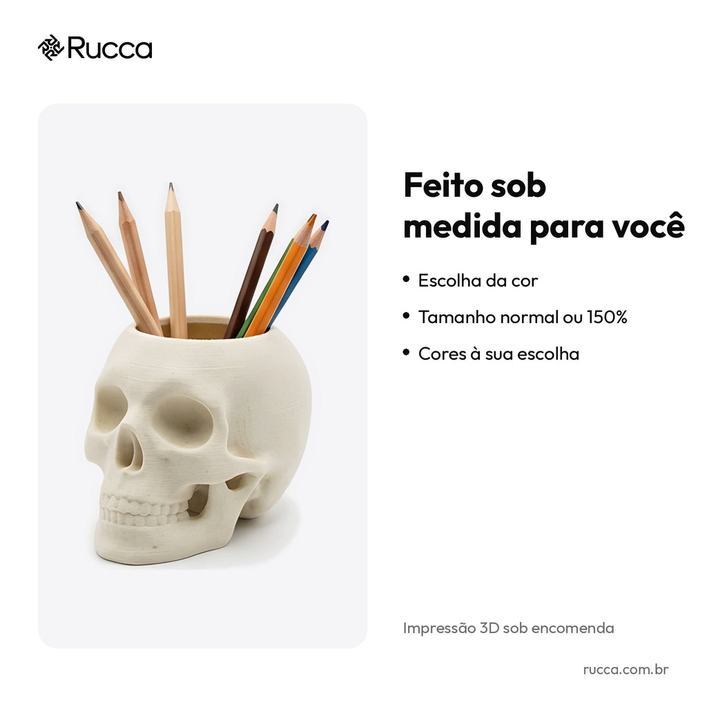 Porta-Lápis Caveira — Rucca 3D