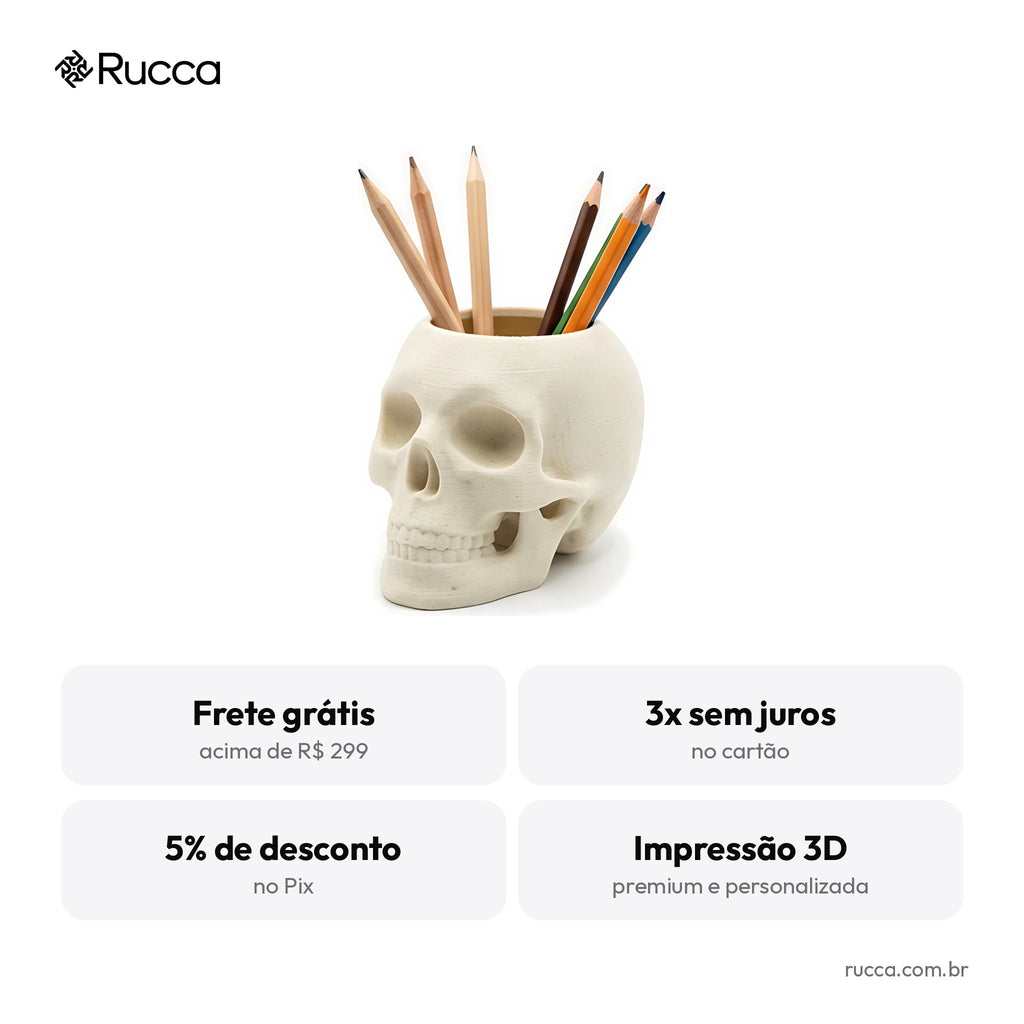 Porta-Lápis Caveira — Rucca 3D
