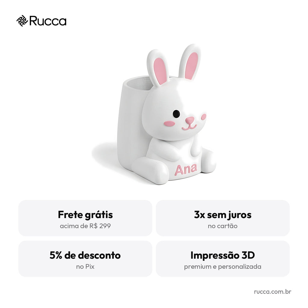 Porta-lápis infantil de bichinho com nome — Rucca 3D