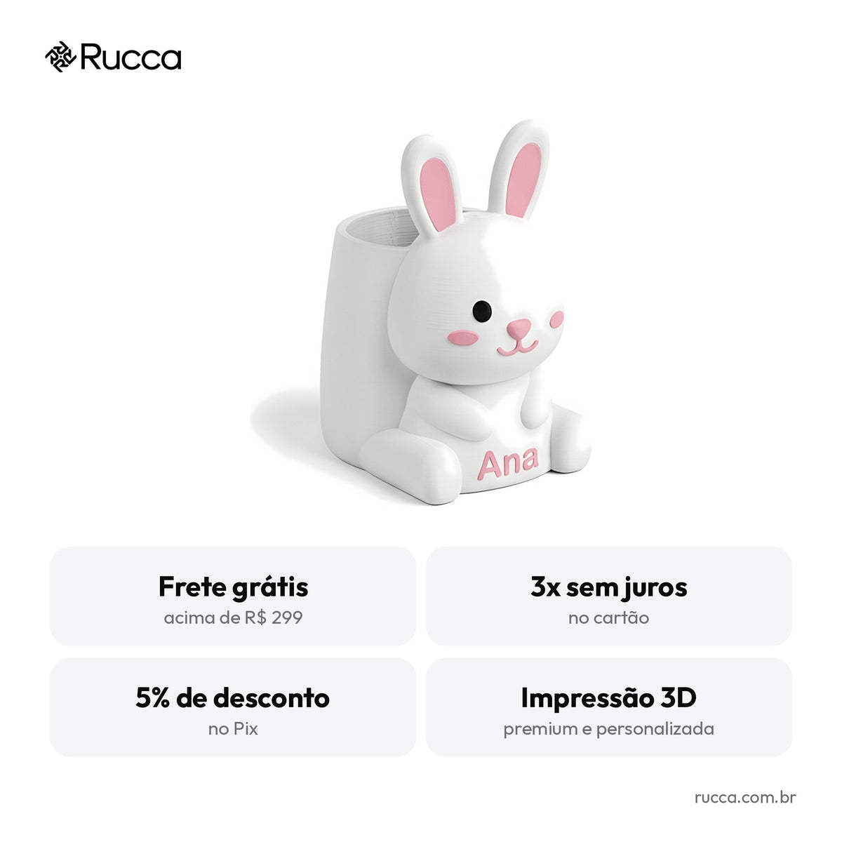 Porta-lápis infantil de bichinho com nome — Rucca 3D