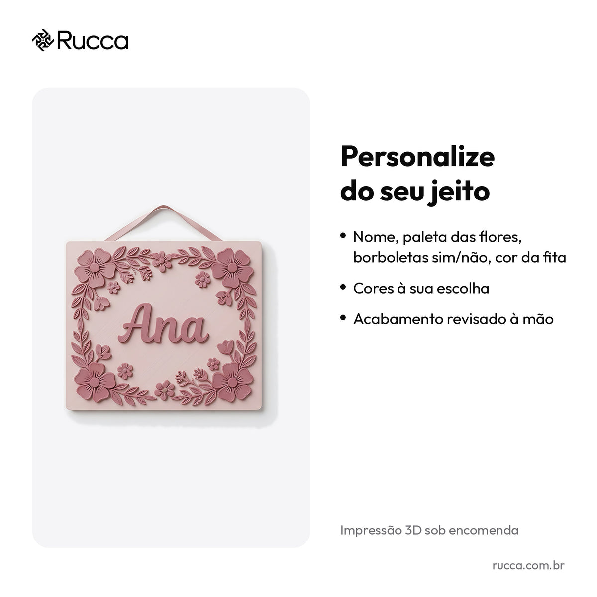 Porta-maternidade Jardim Floral com nome — Rucca 3D