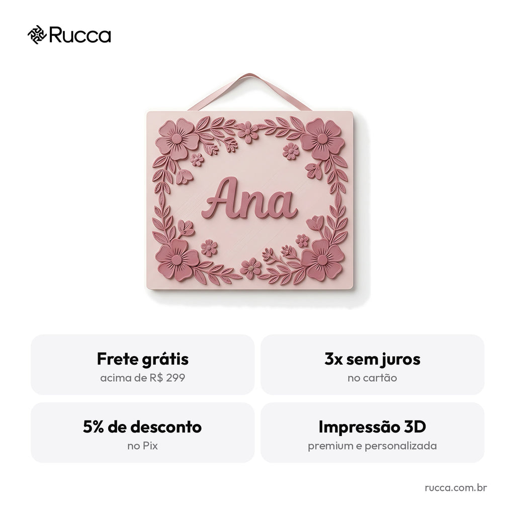 Porta-maternidade Jardim Floral com nome — Rucca 3D