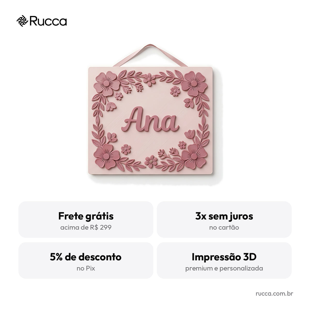 Porta-maternidade Jardim Floral com nome — Rucca 3D