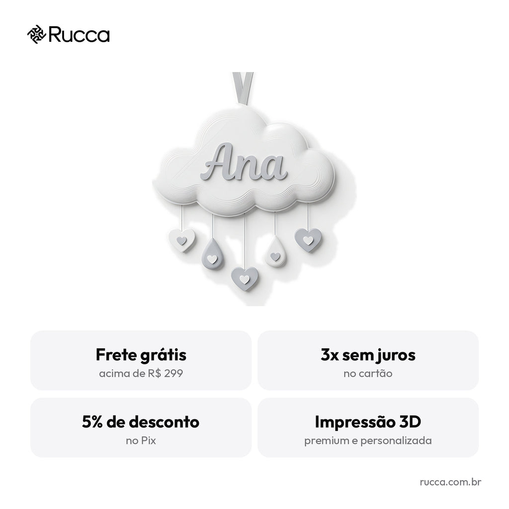 Porta-maternidade Nuvem Chuva de Amor com nome — Rucca 3D